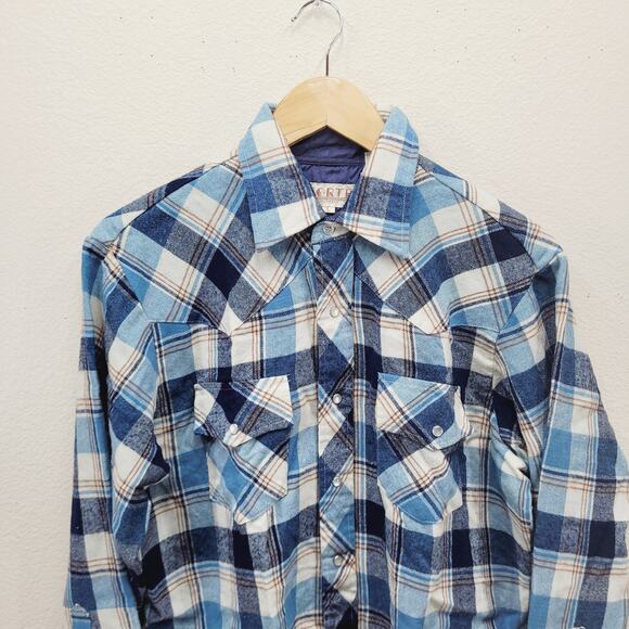 Vintage 80s Forte Western Pearl Snap Shirt M Fits Med (Tag L) Short 22.5" Sleeve - Picture 2 of 6